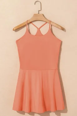 Hot Dear-Lover Spaghetti Straps U Neck Pocketed Active Dress Grapefruit Orange