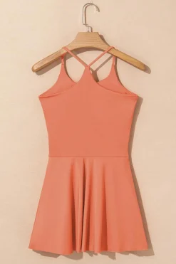 Hot Dear-Lover Spaghetti Straps U Neck Pocketed Active Dress Grapefruit Orange