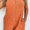 Sale Dear-Lover U Neck Button Front Sleeveless Romper Grapefruit Orange