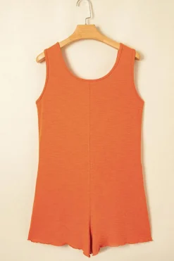 Sale Dear-Lover U Neck Button Front Sleeveless Romper Grapefruit Orange