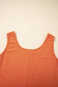 Sale Dear-Lover U Neck Button Front Sleeveless Romper Grapefruit Orange