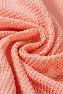 Clearance Dear-Lover Waffle Knit Wide Bracelet Sleeve Patchwork Raglan Top Grapefruit Orange