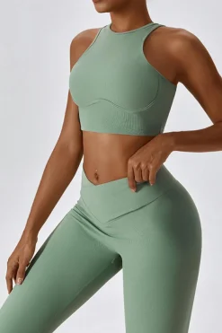 Clearance Dear-Lover Active Push up Bra and Arched Flare Pants Workout Set Grass Green