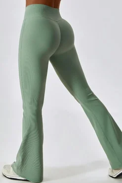 Clearance Dear-Lover Active Push up Bra and Arched Flare Pants Workout Set Grass Green