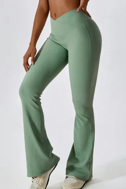 Clearance Dear-Lover Active Push up Bra and Arched Flare Pants Workout Set Grass Green