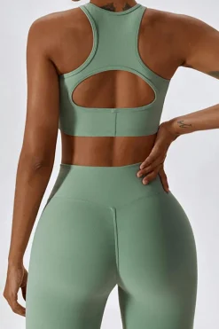 Clearance Dear-Lover Active Push up Bra and Arched Flare Pants Workout Set Grass Green
