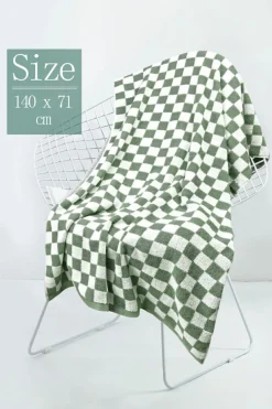 Discount Dear-Lover Checkered Print Soft Large Bath Towel Grass Green
