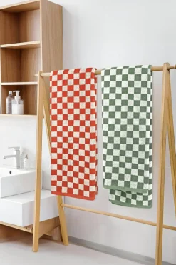 Discount Dear-Lover Checkered Print Soft Large Bath Towel Grass Green
