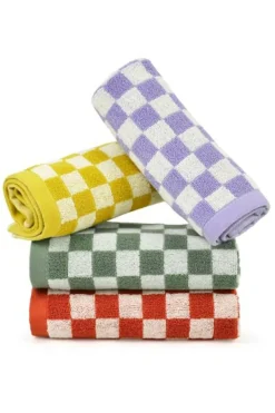 Discount Dear-Lover Checkered Print Soft Large Bath Towel Grass Green