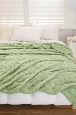Fashion Dear-Lover Checkered Texture Large Plush Blanket Grass Green