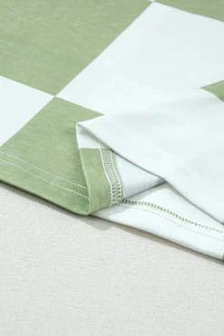 Discount Dear-Lover Mix Checkered Print Shirred Cuffs Blouse Grass Green