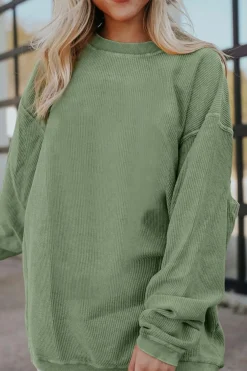 Clearance Dear-Lover Ribbed Corduroy Oversized Sweatshirt Grass Green