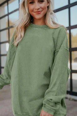 Clearance Dear-Lover Ribbed Corduroy Oversized Sweatshirt Grass Green