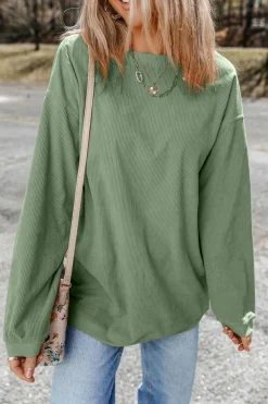 Clearance Dear-Lover Ribbed Corduroy Oversized Sweatshirt Grass Green