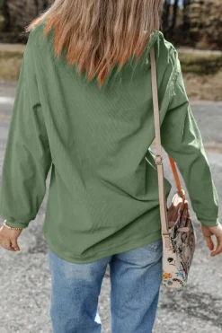 Clearance Dear-Lover Ribbed Corduroy Oversized Sweatshirt Grass Green