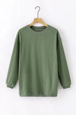 Clearance Dear-Lover Ribbed Corduroy Oversized Sweatshirt Grass Green