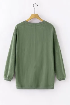 Clearance Dear-Lover Ribbed Corduroy Oversized Sweatshirt Grass Green