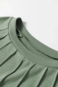 New Dear-Lover Seam Detail Lace Contrast Cuffs Raglan Sleeve Top Grass Green