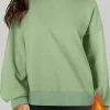 Discount Dear-Lover Solid Fleece Lined Drop Shoulder High Low Sweatshirt Grass Green