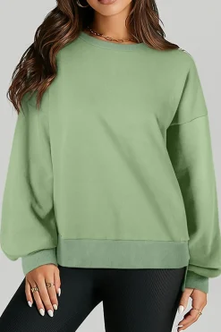 Discount Dear-Lover Solid Fleece Lined Drop Shoulder High Low Sweatshirt Grass Green