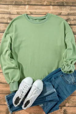 Discount Dear-Lover Solid Fleece Lined Drop Shoulder High Low Sweatshirt Grass Green