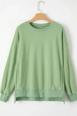 Discount Dear-Lover Solid Fleece Lined Drop Shoulder High Low Sweatshirt Grass Green