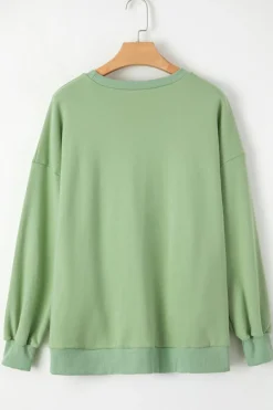 Discount Dear-Lover Solid Fleece Lined Drop Shoulder High Low Sweatshirt Grass Green