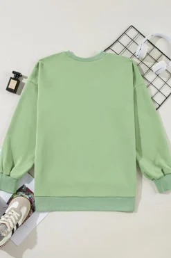 Discount Dear-Lover Solid Fleece Lined Drop Shoulder High Low Sweatshirt Grass Green