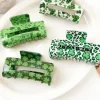 Outlet Dear-Lover St Patricks Clover Print Hollow Out Square Hair Clip Grass Green