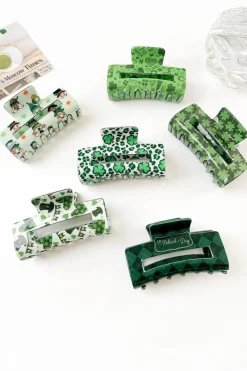 Outlet Dear-Lover St Patricks Clover Print Hollow Out Square Hair Clip Grass Green