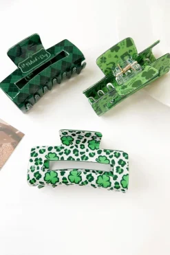 Outlet Dear-Lover St Patricks Clover Print Hollow Out Square Hair Clip Grass Green