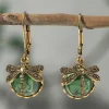 Sale Dear-Lover Vintage Dragonfly Crystal Pendant Earrings Grass Green