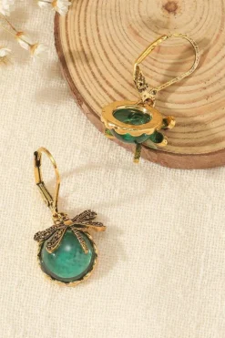 Sale Dear-Lover Vintage Dragonfly Crystal Pendant Earrings Grass Green