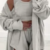Best Dear-Lover 3 Pcs Crop Tank Top Shorts with Cardigan Lounge Set Gray
