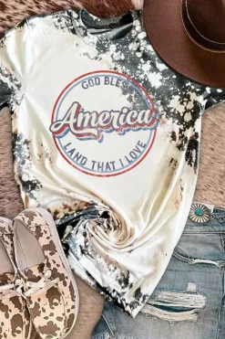 Hot Dear-Lover America Slogan Tie Dye Print T Shirt Gray