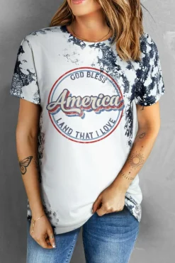 Hot Dear-Lover America Slogan Tie Dye Print T Shirt Gray