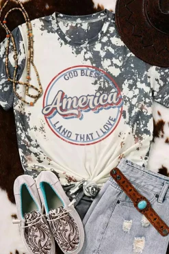 Hot Dear-Lover America Slogan Tie Dye Print T Shirt Gray