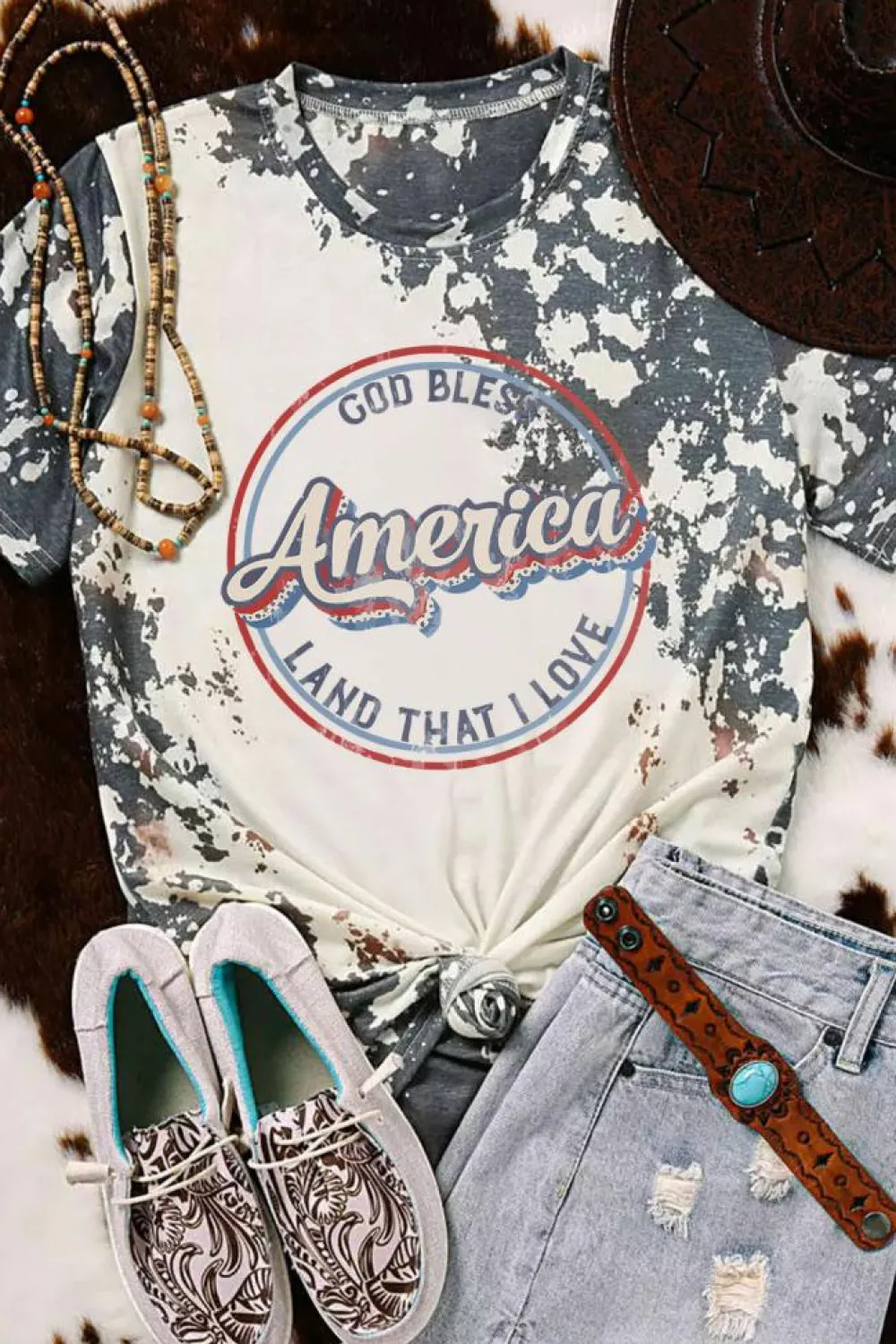 Hot Dear-Lover America Slogan Tie Dye Print T Shirt Gray