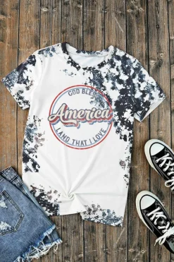 Hot Dear-Lover America Slogan Tie Dye Print T Shirt Gray