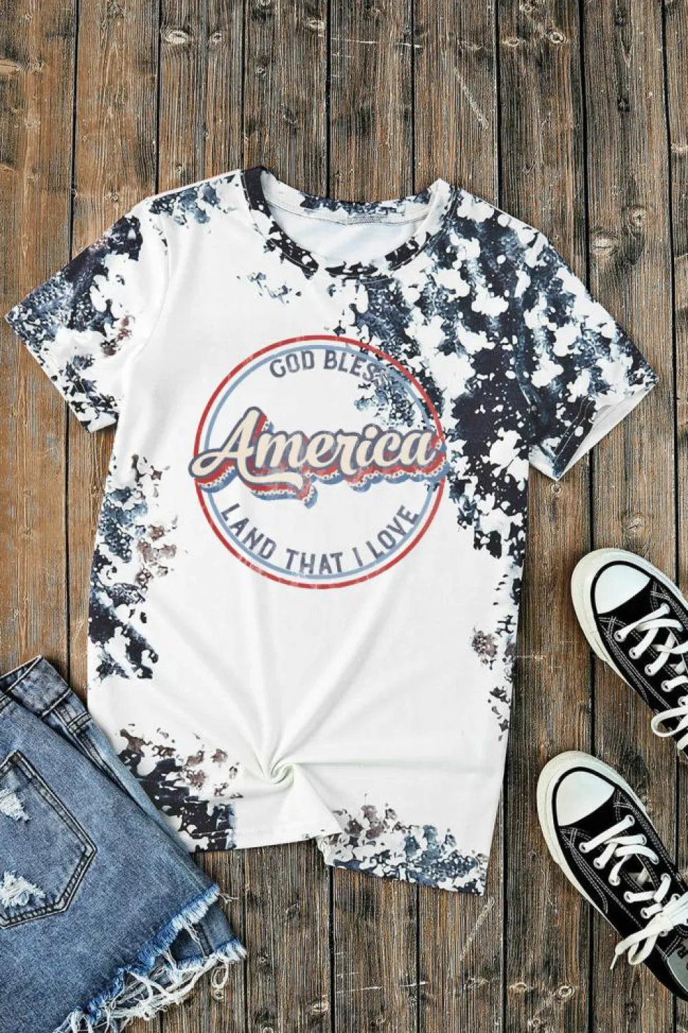 Hot Dear-Lover America Slogan Tie Dye Print T Shirt Gray