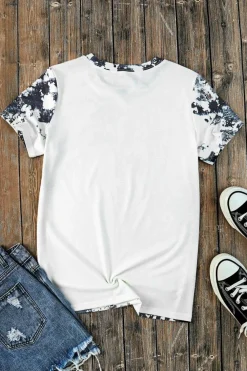 Hot Dear-Lover America Slogan Tie Dye Print T Shirt Gray