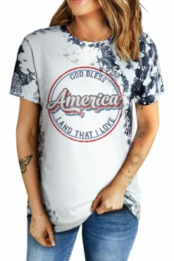 Hot Dear-Lover America Slogan Tie Dye Print T Shirt Gray