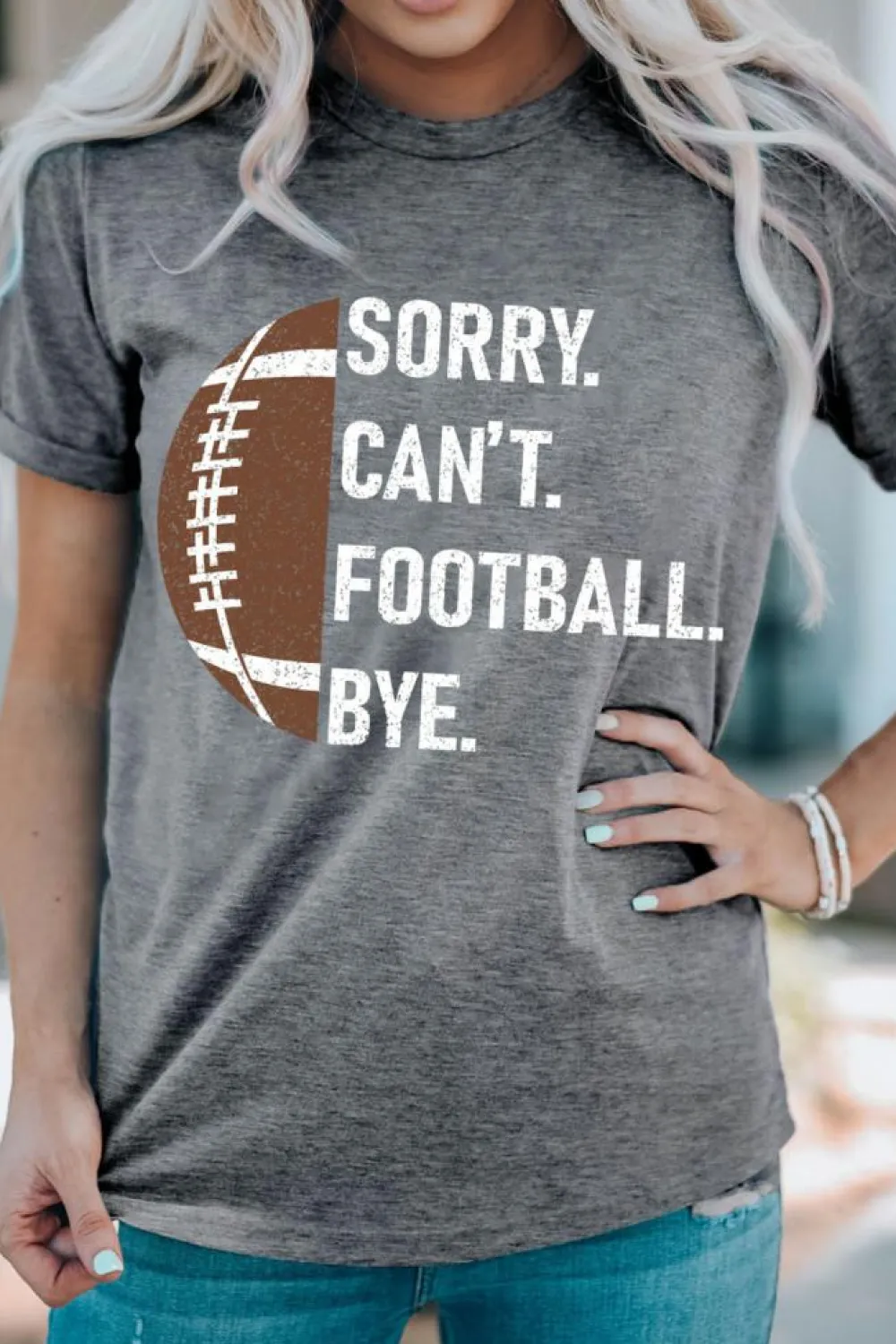 New Dear-Lover American Rugby Football Graphic Casual T Shirt Gray