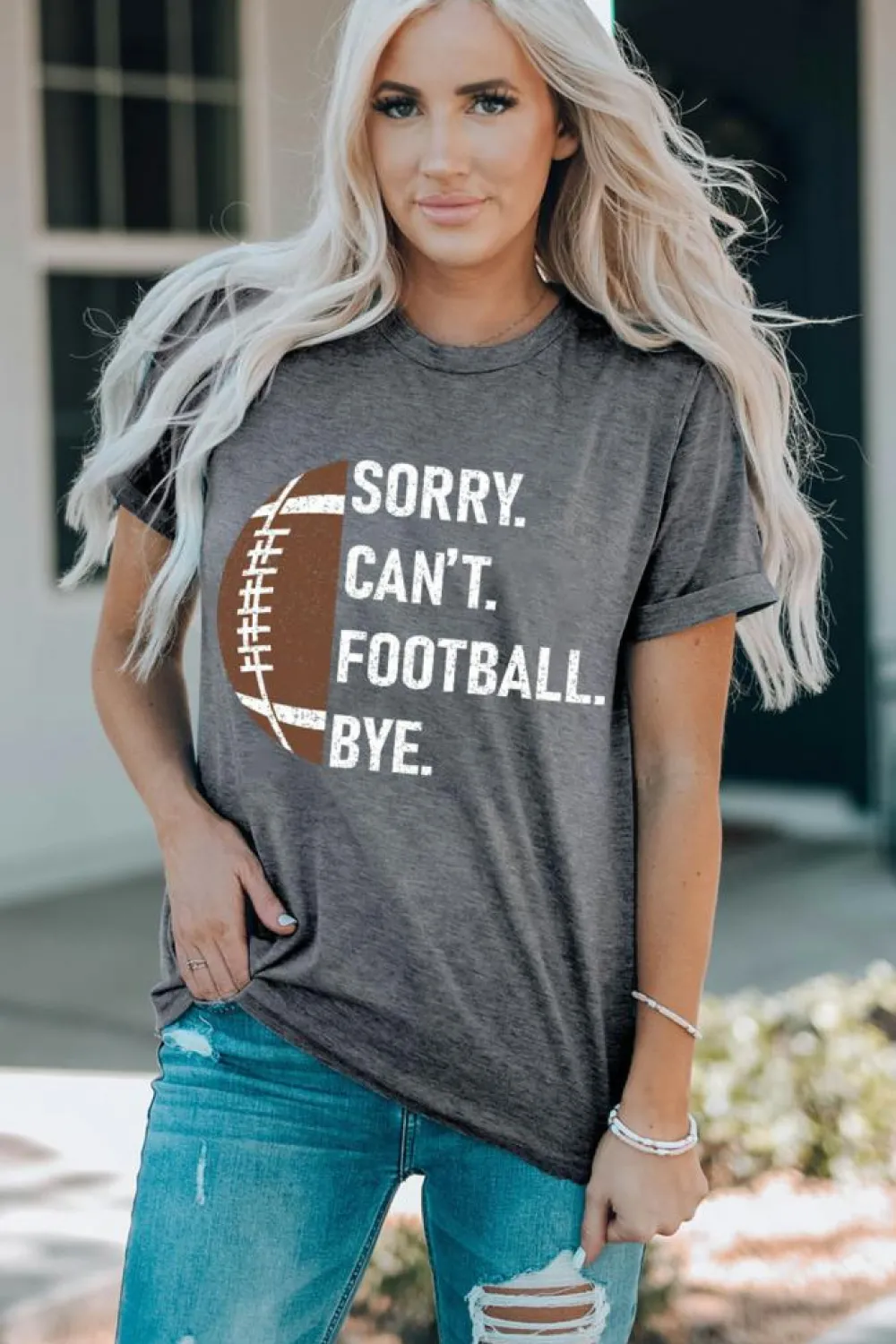New Dear-Lover American Rugby Football Graphic Casual T Shirt Gray