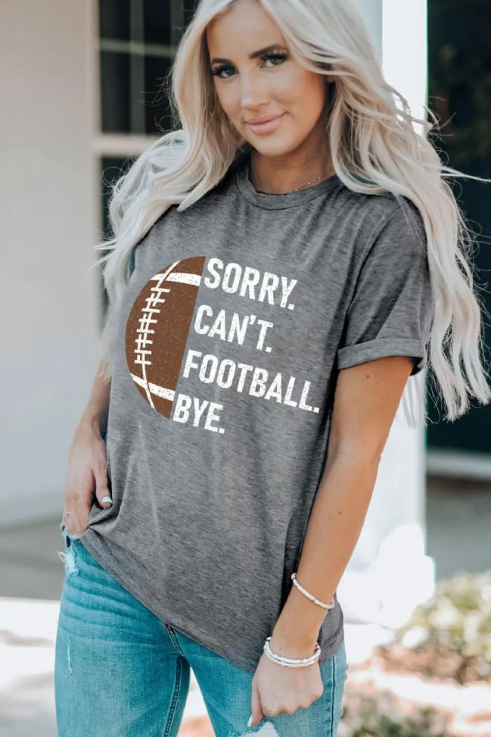 New Dear-Lover American Rugby Football Graphic Casual T Shirt Gray