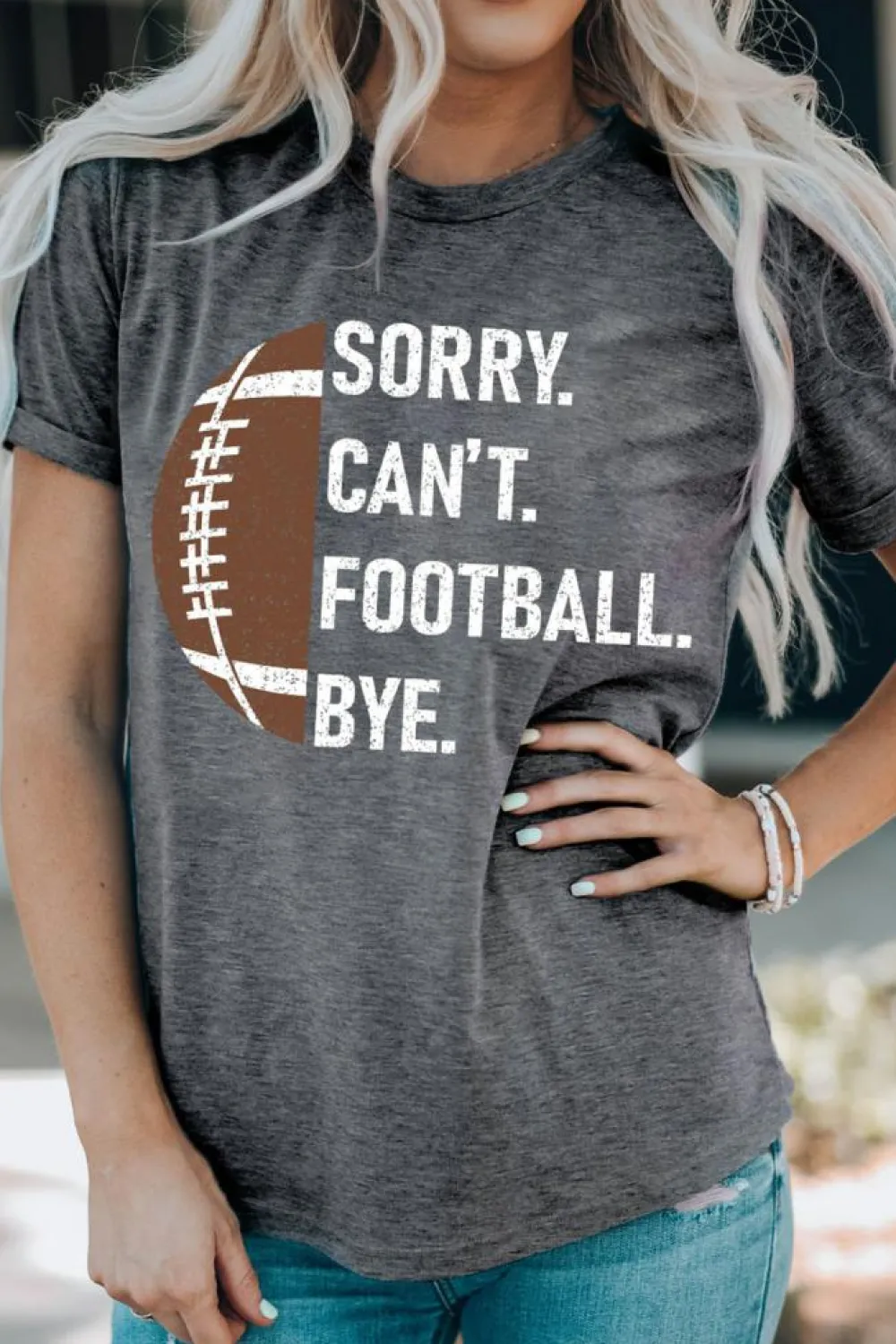 New Dear-Lover American Rugby Football Graphic Casual T Shirt Gray
