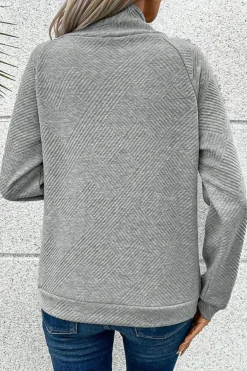 Outlet Dear-Lover Asymmetric Buttons Detail High Neck Textured Sweatshirt Gray