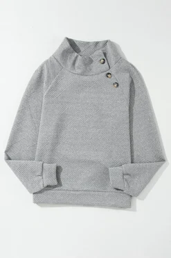 Outlet Dear-Lover Asymmetric Buttons Detail High Neck Textured Sweatshirt Gray
