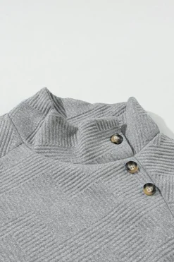 Outlet Dear-Lover Asymmetric Buttons Detail High Neck Textured Sweatshirt Gray