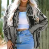 Best Dear-Lover Aztec Contrast Chest Pockets Loose Shacket Gray